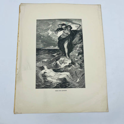 1880s Victorian Art Print Engraving Leigh Hunt HERO AND LEANDER Ferdinand Keller