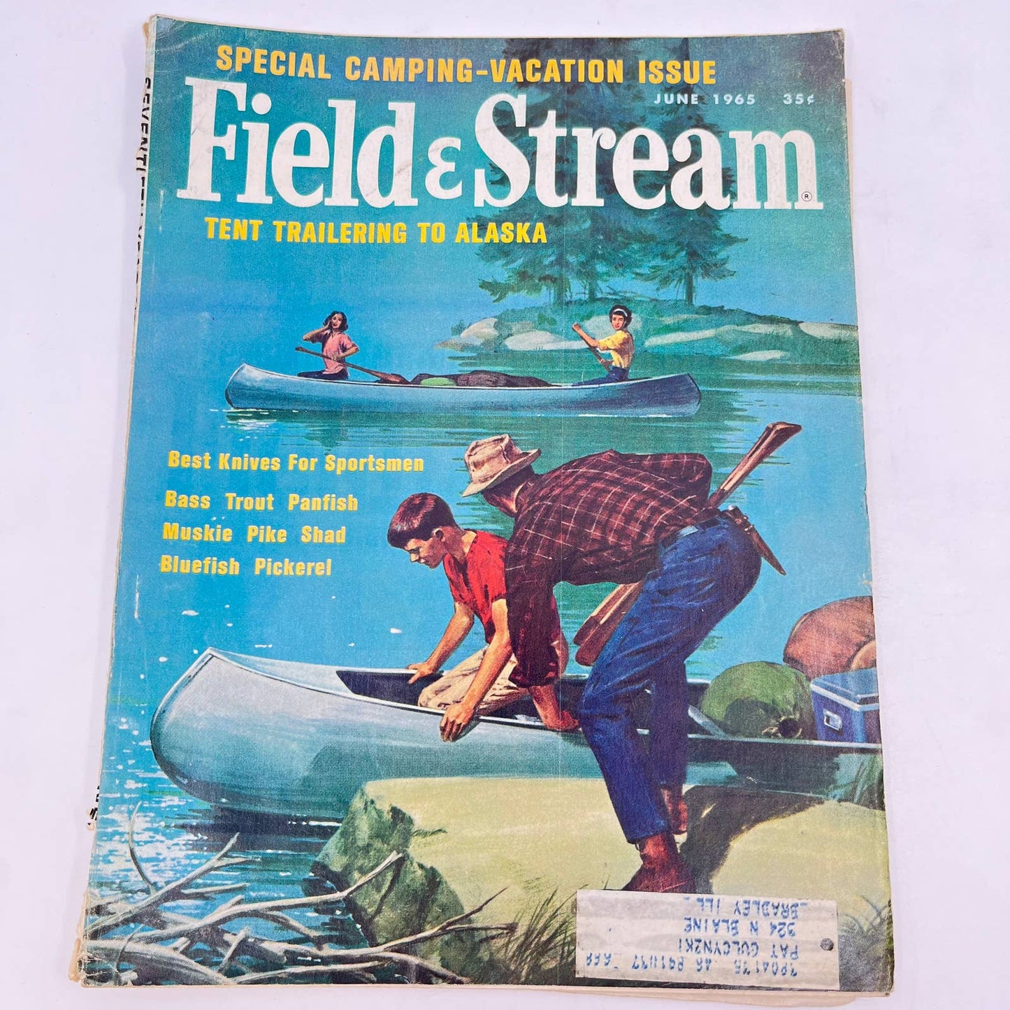 1965 June Field & Stream Magazine Tent Trailering to Alaska Bluefish Muskie TE8