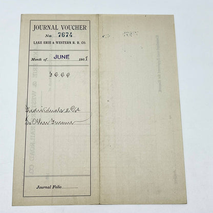 1908 Lake Erie & Western Railroad Co. Journal Voucher AB5