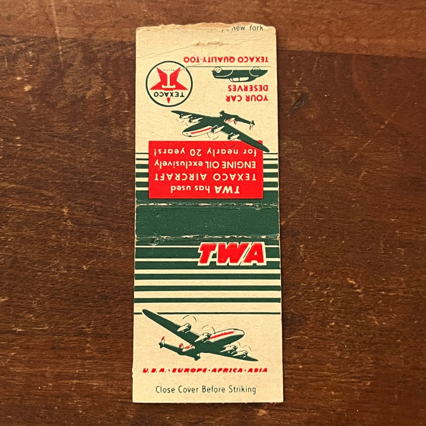 1950s TWA Airlines Texaco Aircraft Engine Oil Advertising Matchbook SA9-M11