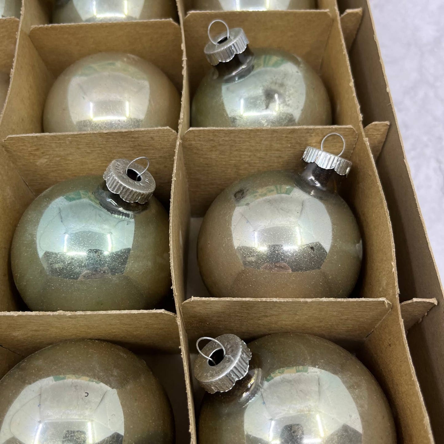 Shiny Brite 12 Vintage Mercury Glass Ornaments w/ Original Box Silver New Jersey