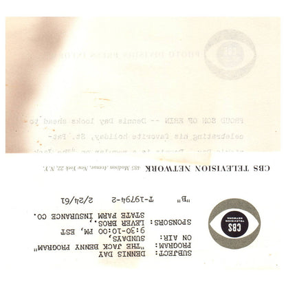 c1960 Press Photo Dennis Day St. Patrick's Day on Jack Benny Program CBS TJ7-2