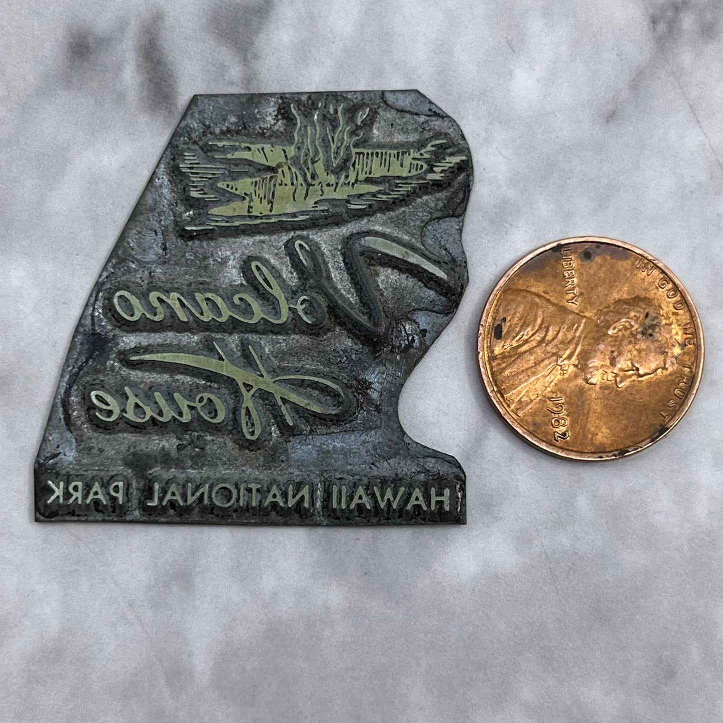 Vintage Printers Block Plate Volcano House Hawaii National Park SE827