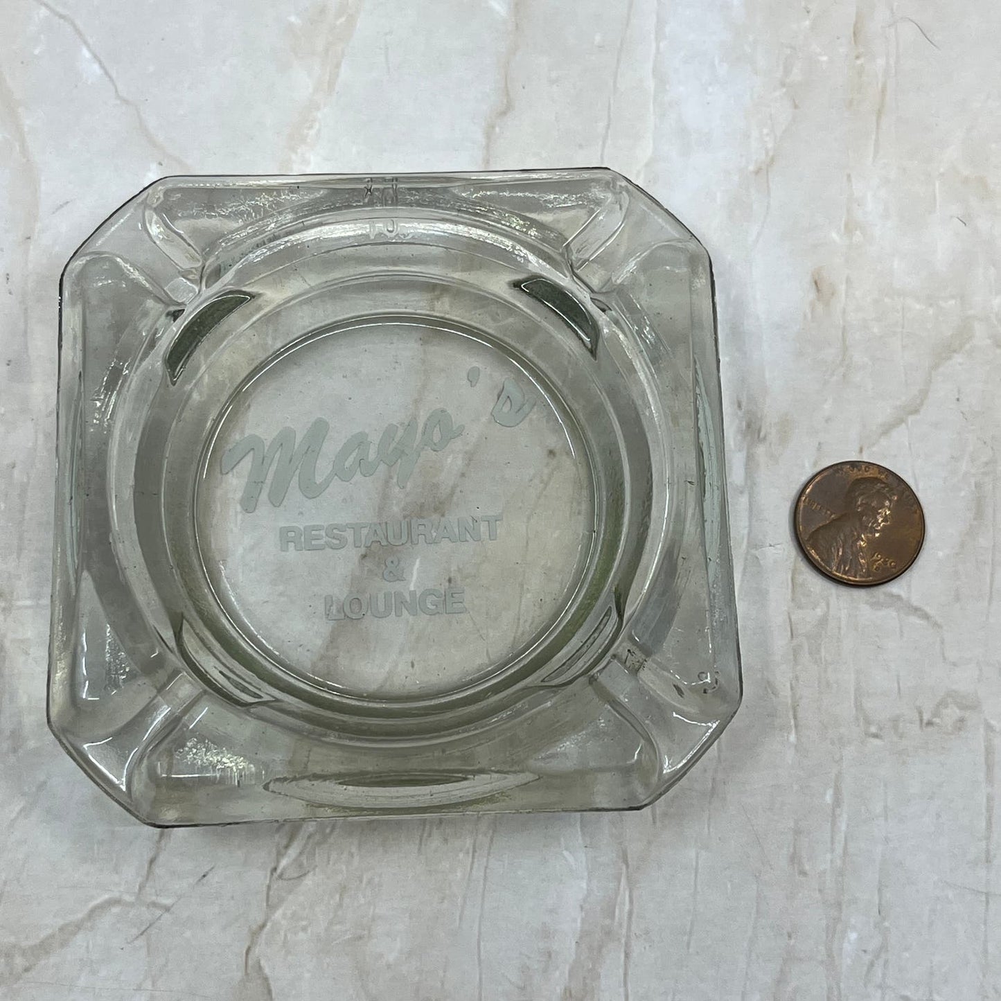 Mayo’s Restaurant Vintage Glass Ashtray 3.5” TE5