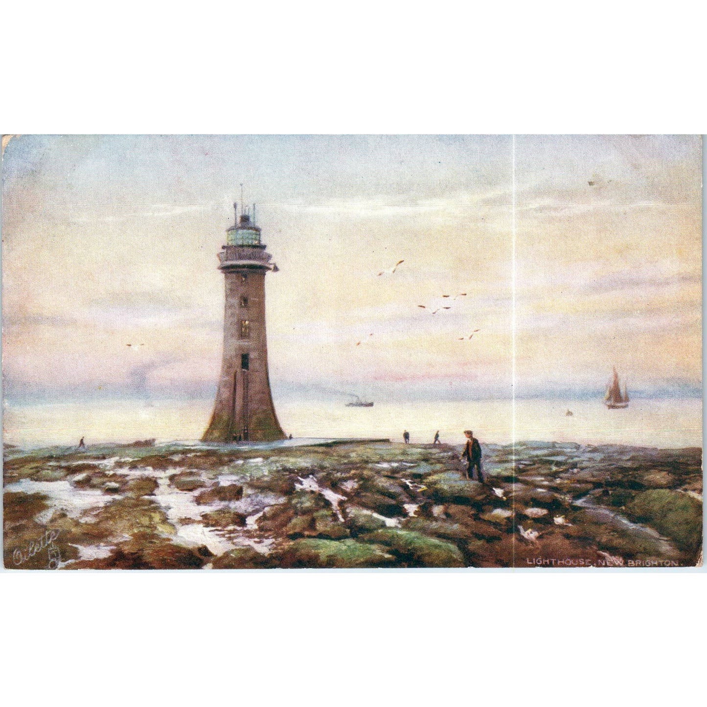 New Brighton Lighthouse Raphael Tuck Oilette Original Postcard TK1-P17