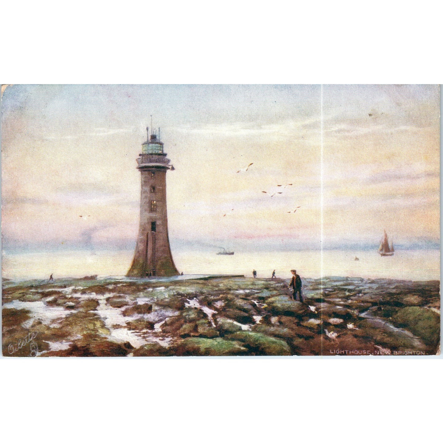 New Brighton Lighthouse Raphael Tuck Oilette Original Postcard P3-2