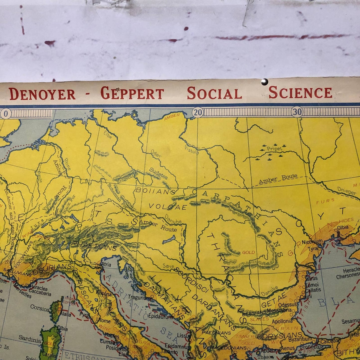 LARGE 1957 Denoyer-Geppert Co. Wall Map Ancient Greek and Phoenician Colonies