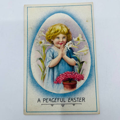 1910s Easter Post Card Embossed Little Girl Giant Egg Easter Lilies PA5