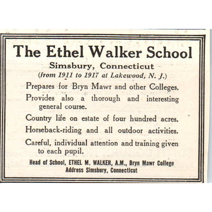 c1920 Harper's Magazine Ad Ethel Walker School Simsbury CT Ethel M. Walker EA3-2