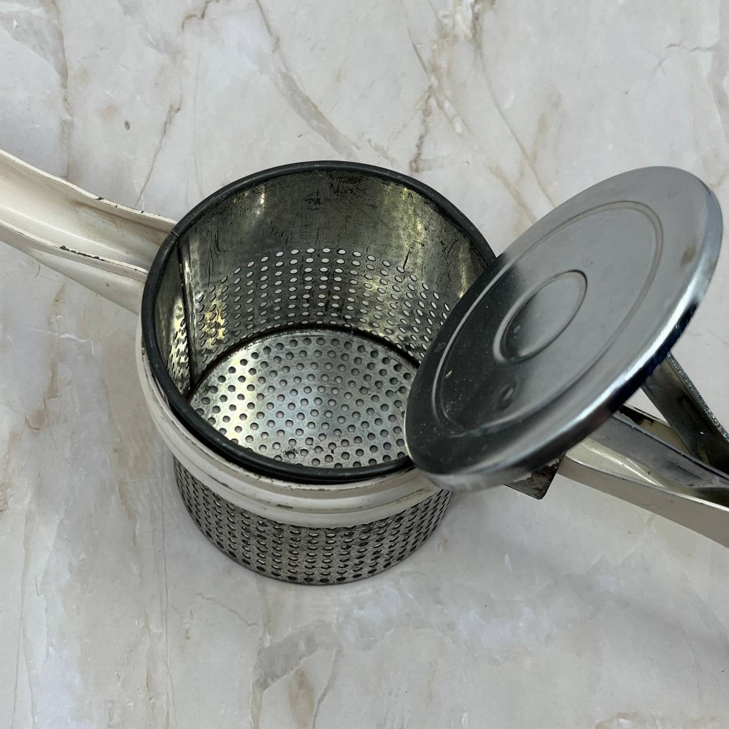 Vintage Kitchen - White Enamel Potato Rice Ricer Masher - 1950's TC5