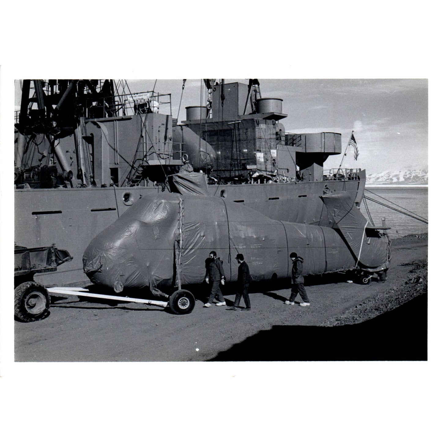 c1970 Original Photograph Wrapped Helicopter Next to Navy Ship 5x7" AD6-5