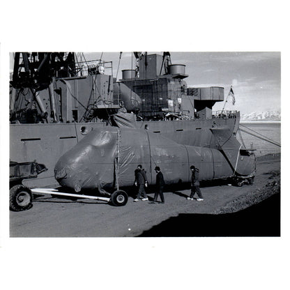 c1970 Original Photograph Wrapped Helicopter Next to Navy Ship 5x7" AD6-5