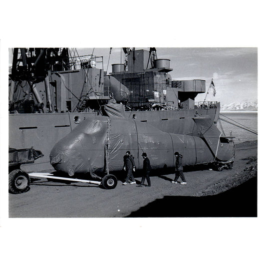 c1970 Original Photograph Wrapped Helicopter Next to Navy Ship 5x7" AD6-5
