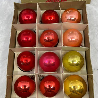 Miro Star 12 Vintage Glass Ornaments With Original Box Red Pink Yellow 2 1/4"