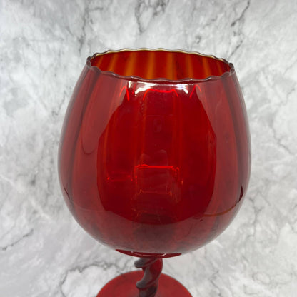 Vtg Empoli Snifter Bowl Goblet Red Optic Twisted Stem 12" Italian Art Glass TE4
