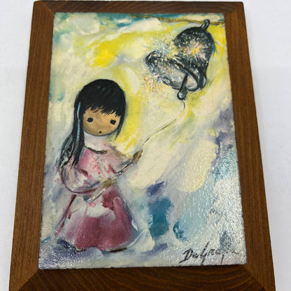Ted DeGrazia Vintage "The Bell of Hope" Art Print on Wood 4.5 x 6 TI4