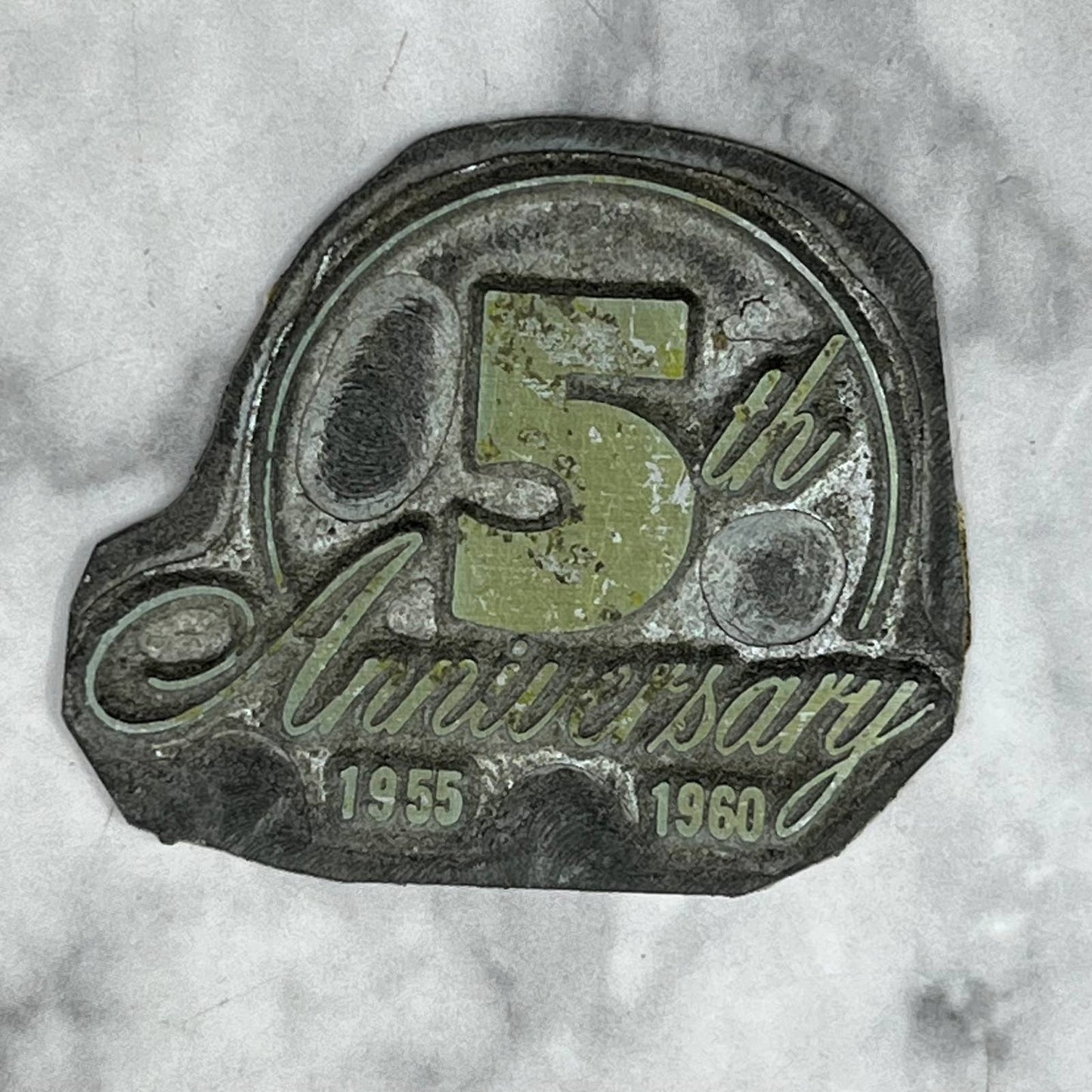 Vintage Printing Letterpress Printers Block Plate 5th Anniversary 1955-1960 TJ57
