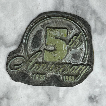 Vintage Printing Letterpress Printers Block Plate 5th Anniversary 1955-1960 TJ57
