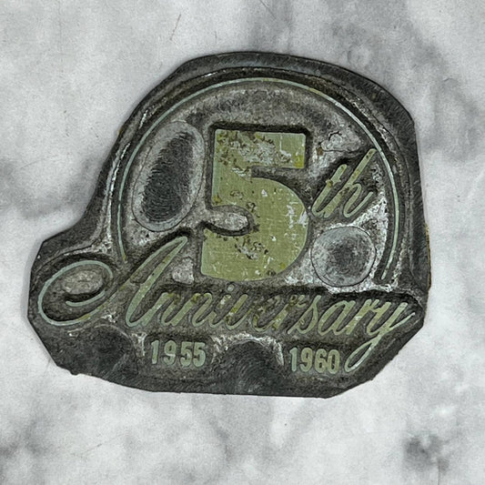 Vintage Printing Letterpress Printers Block Plate 5th Anniversary 1955-1960 TJ57