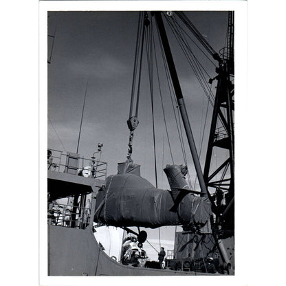 c1970 Original Photograph Lowering Wrapped Helicopter on Ship 5x7" AD6-2