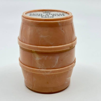 Vintage St. Ansgar Iowa Citizens State Bank Pink Celluloid Coin Bank TF3