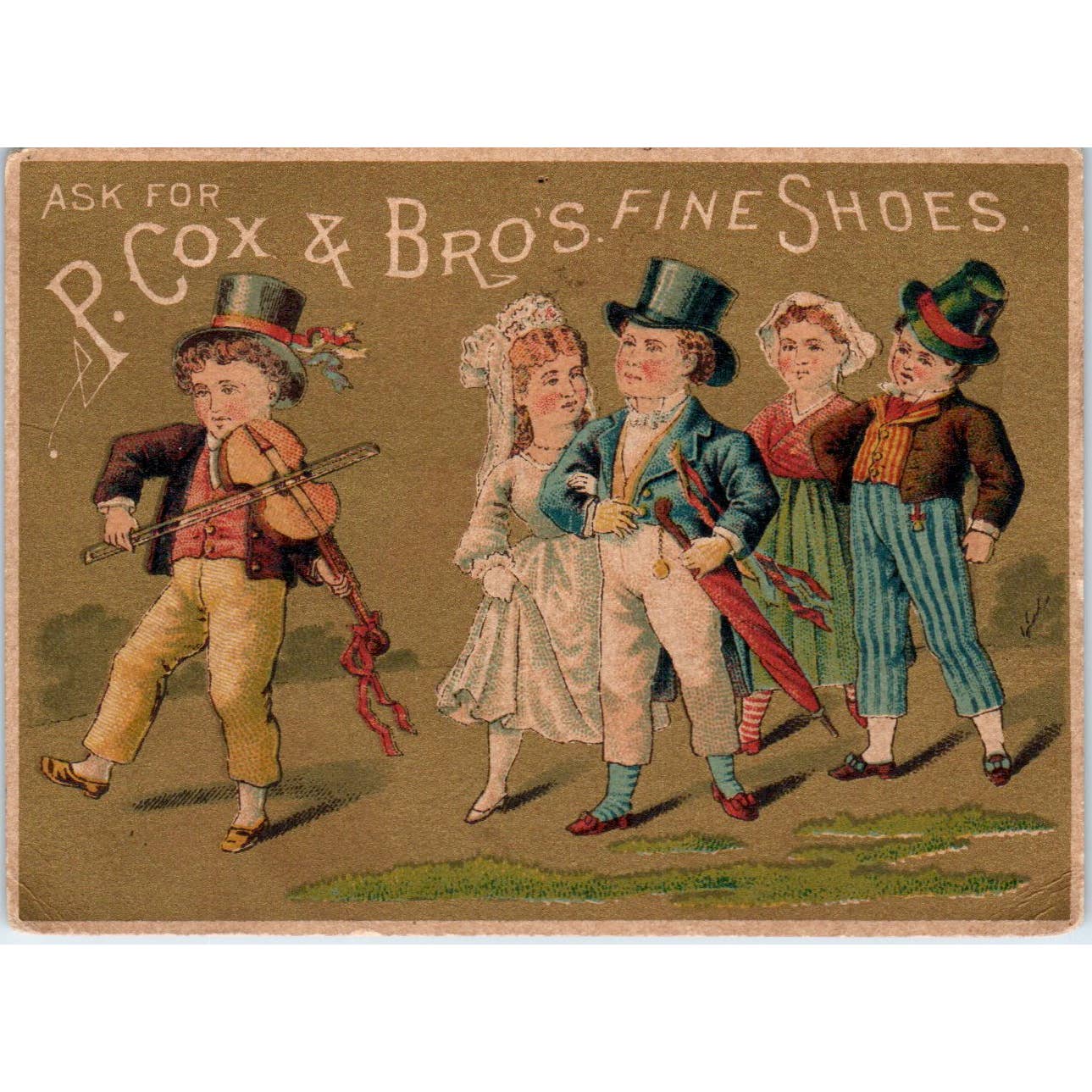 1880s Victorian Trade Card P. Cox & Bros Shoes B.V. Clarke Rahway NJ SE8