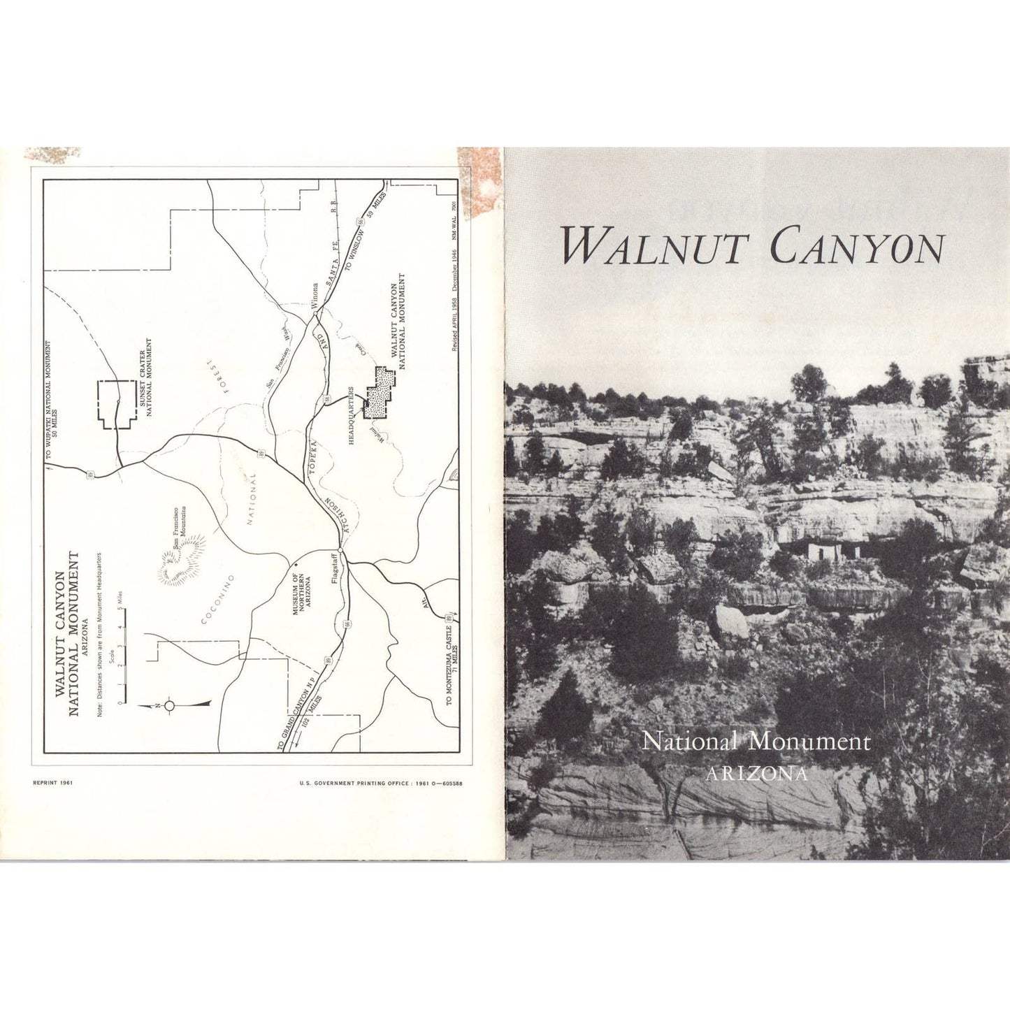 1961 Walnut Canyon National Monument Arizona Tourist Fold Out Brochure AD4