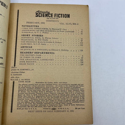 Astounding Science Fiction FL Wallace Raymond Jones Kris Neville Feb 1951 TH9