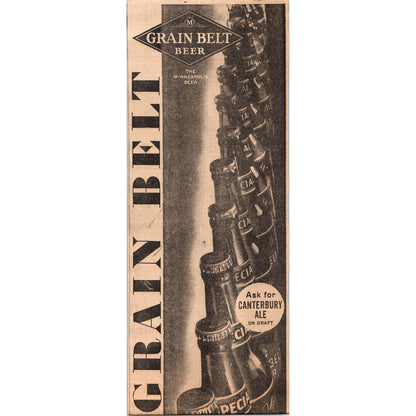 1935 Minneapolis Journal Newspaper Ad Grain Belt Canterbury Ale on Draft FL5-3
