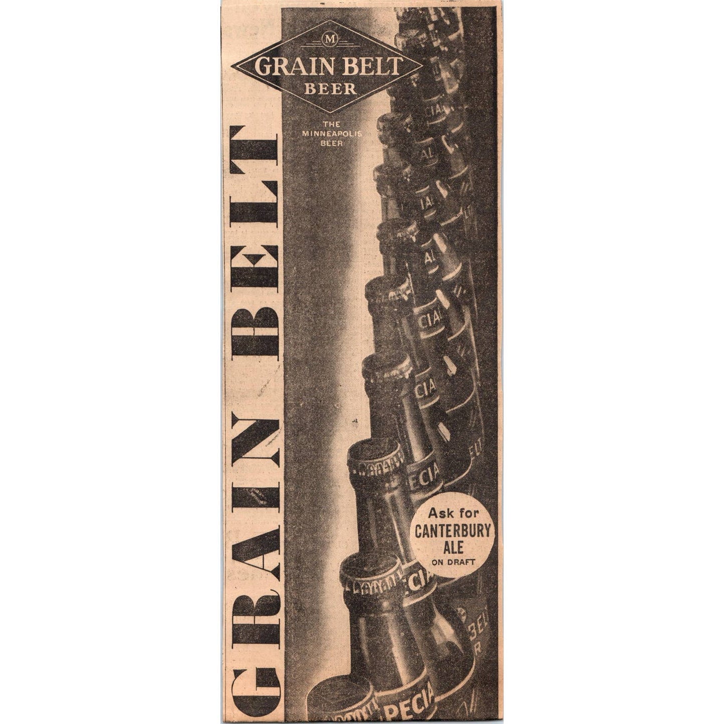 1935 Minneapolis Journal Newspaper Ad Grain Belt Canterbury Ale on Draft FL5-3