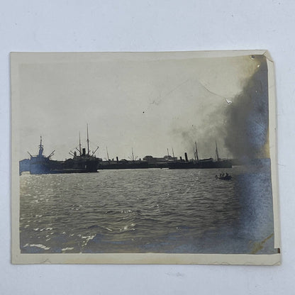 1903 Original Sepia Photograph Ships in Veracruz Harbor Mexico AC7