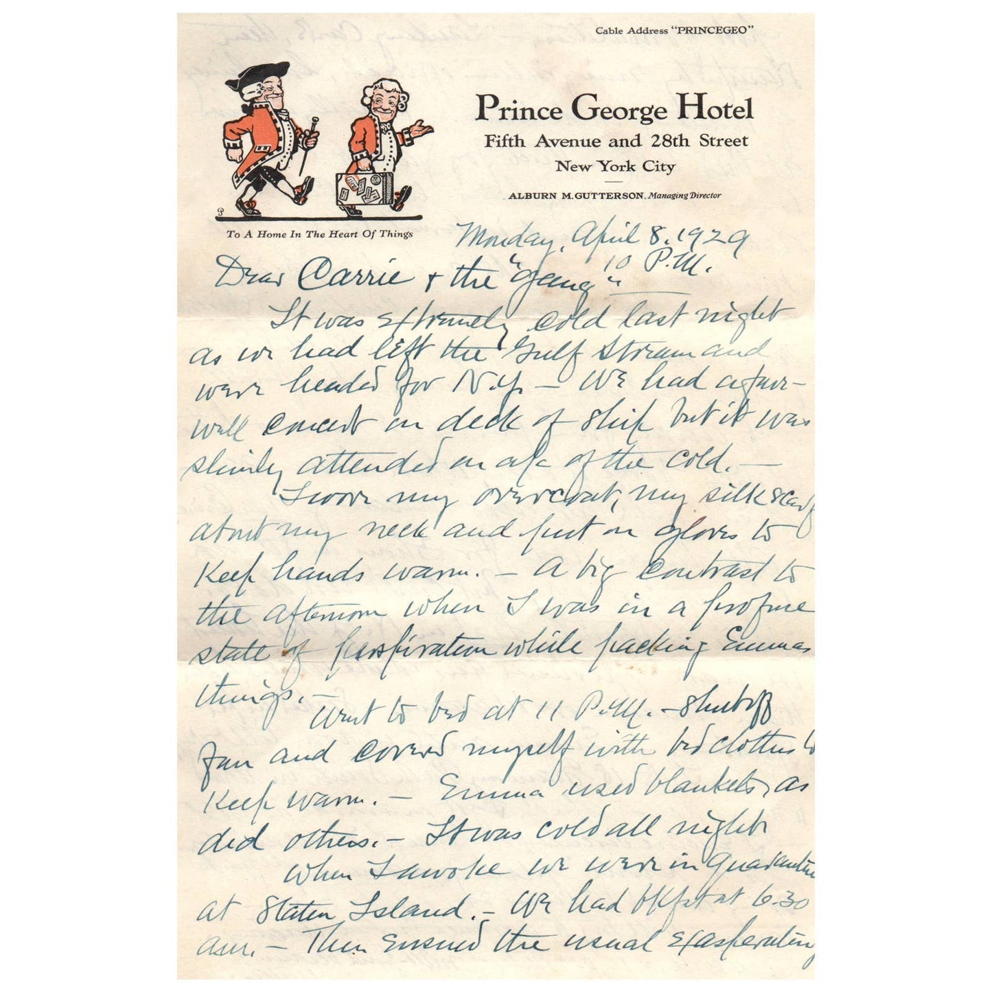 1929 Prince George Hotel NYC Envelope and Letterhead to Carolyn Hale Russ SE4