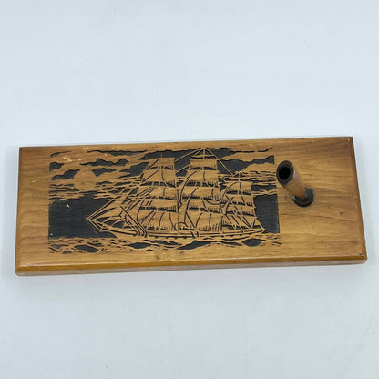 Engraved Solid Walnut Fountain Pen Holder Clipper Ship TE5