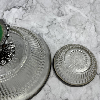 Vtg Pedestal Crystal Chip and Dip Bowl Set Fruit Bowl w/ Metal Rim & Base TE3