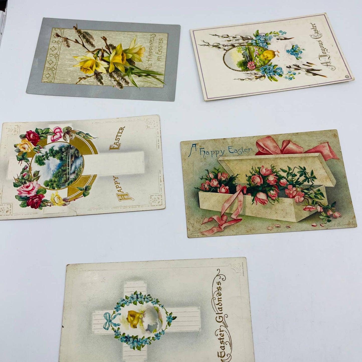 Antique 1900-30 Huge 23pc Easter Post Card Lot Embossed Gilt Dresden TD1-E