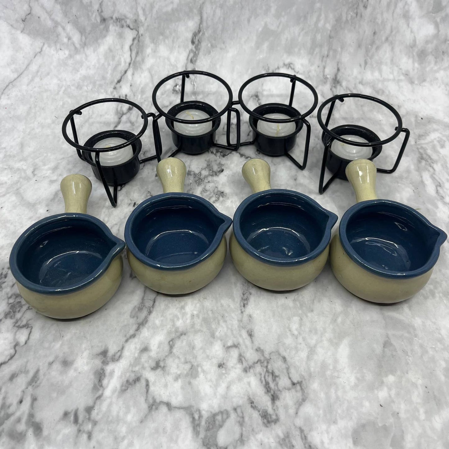 Réchaud à Beurre EarthenWare Butter Sauce Warmer Crocks Set of 4 in Box TK1