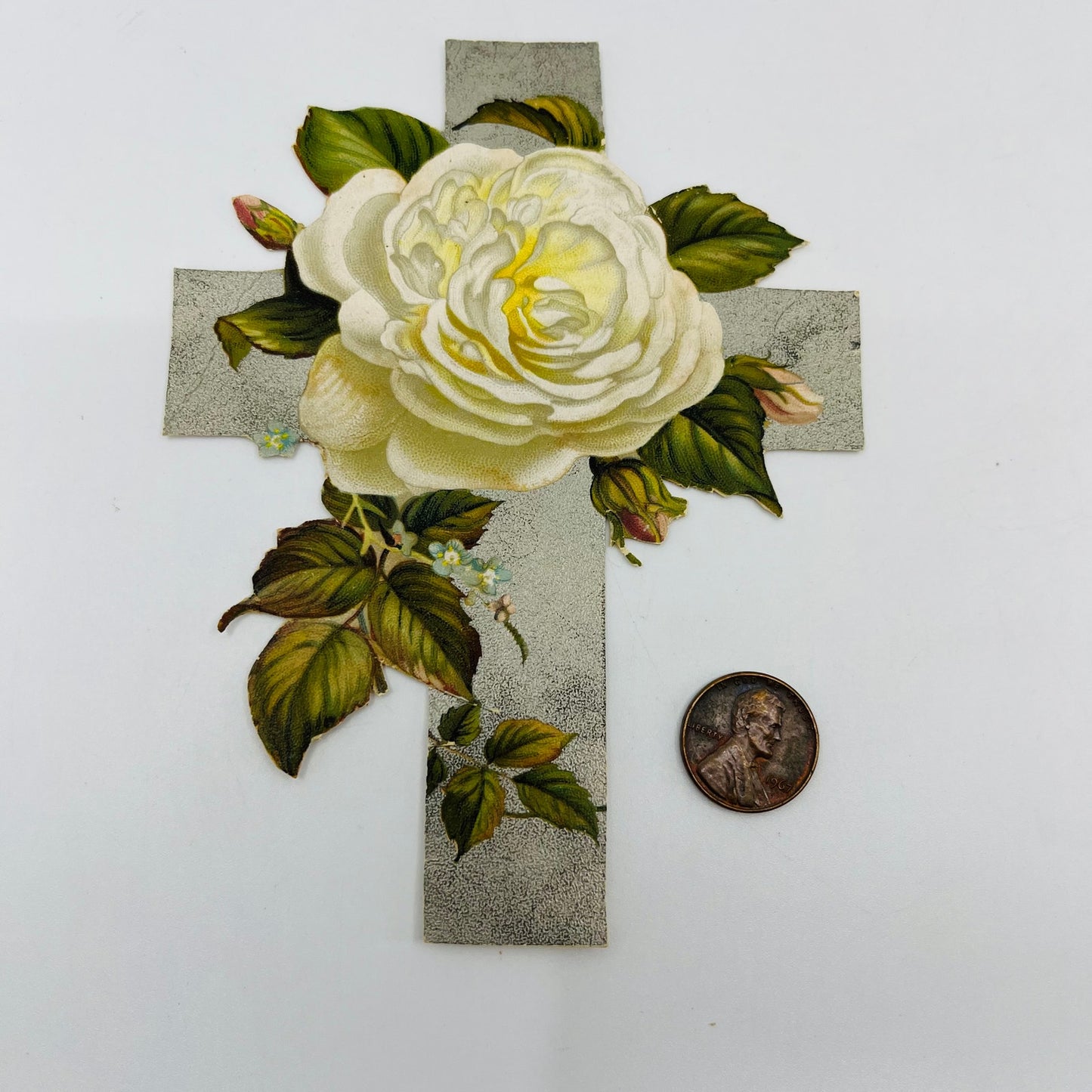 1880s Die Cut Cross Victorian Christian Card White Carnation SAH9-H7
