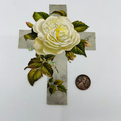 1880s Die Cut Cross Victorian Christian Card White Carnation SAH9-H7