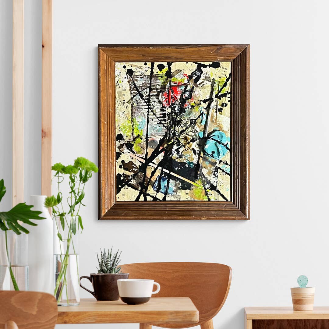 Original Framed Abstract Art Found Object Assemblage Collage 12x14.5” With COA