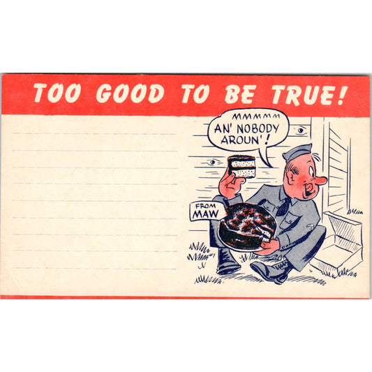 WW2 Too Good To Be True! Army Life No.104 Hager-Overback Comic Postcard TK1-26