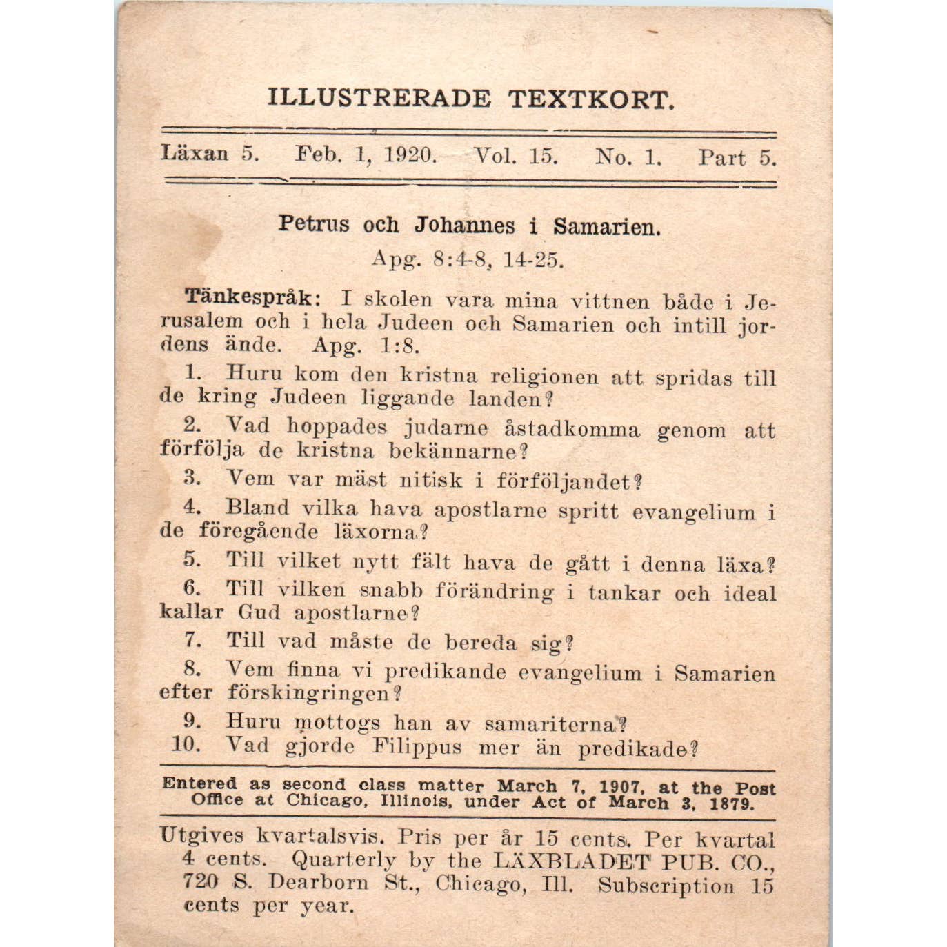 1920 Christian GERMAN Lesson Picture Card Ye Shall Be Witnesses Unto Me SE5