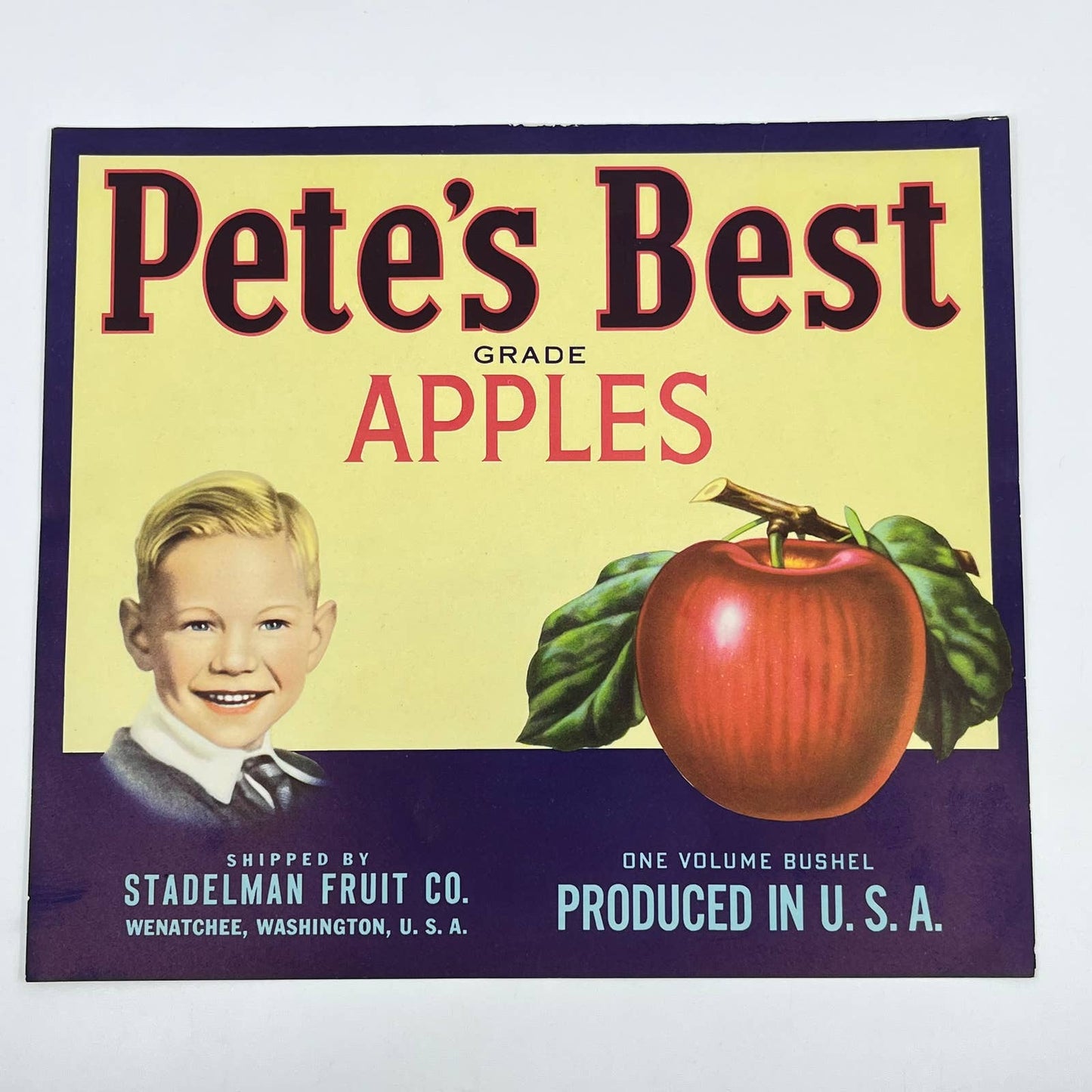 Original - PETE'S BEST - Apple Crate Label - Yakima Wash. Stableman Fruit FL3