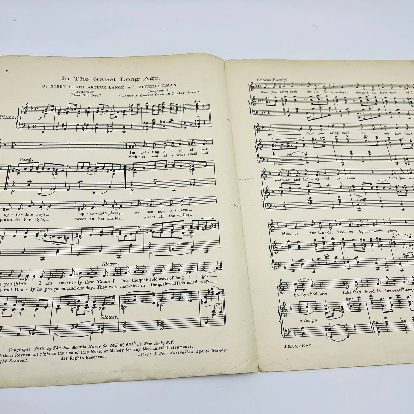 1916 Sheet Music In the Sweet Long Ago Bobby Heath Arthur Lange M1