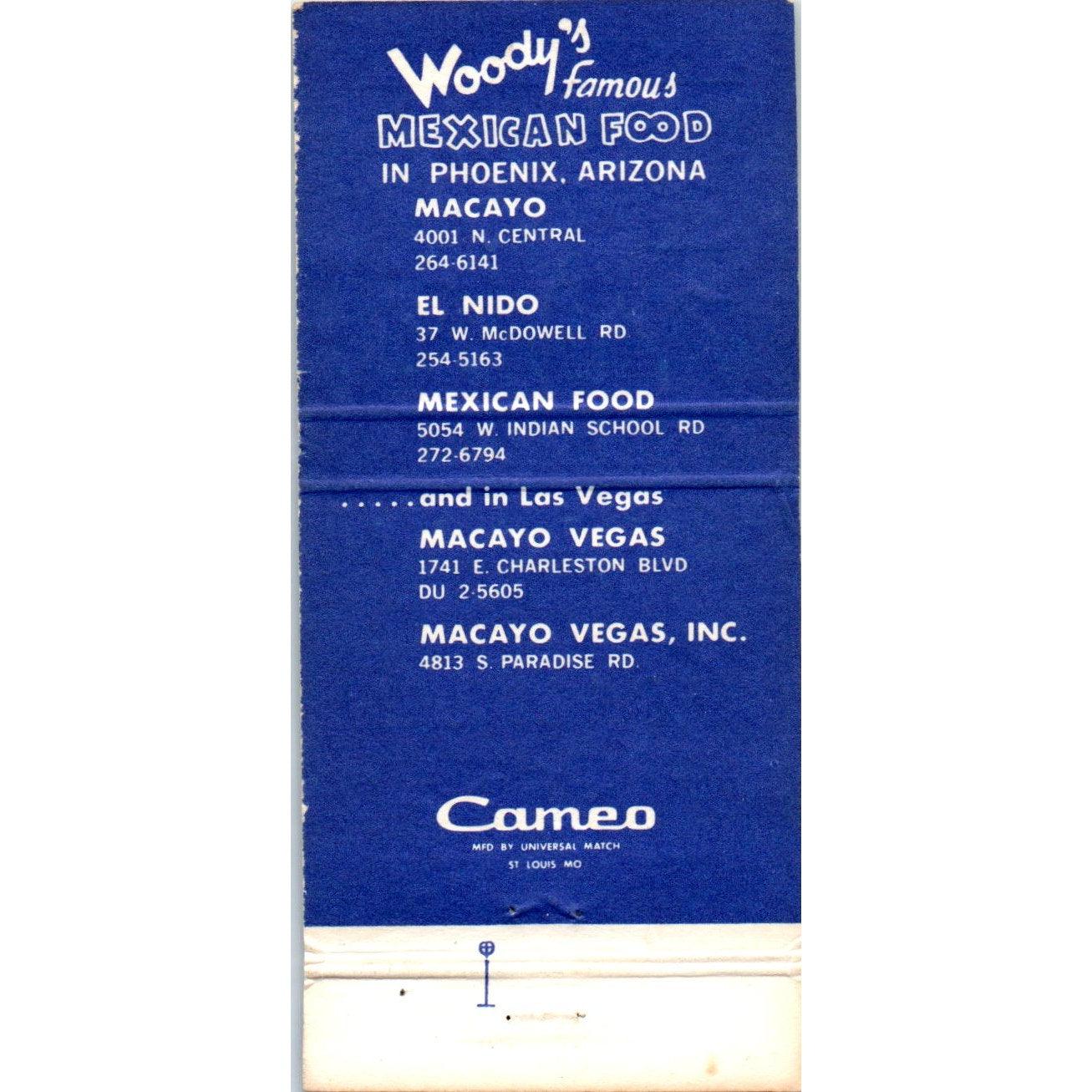 Woody's Famous Mexican Food Phoenix AZ Advertising Matchbook Cover MM10-3
