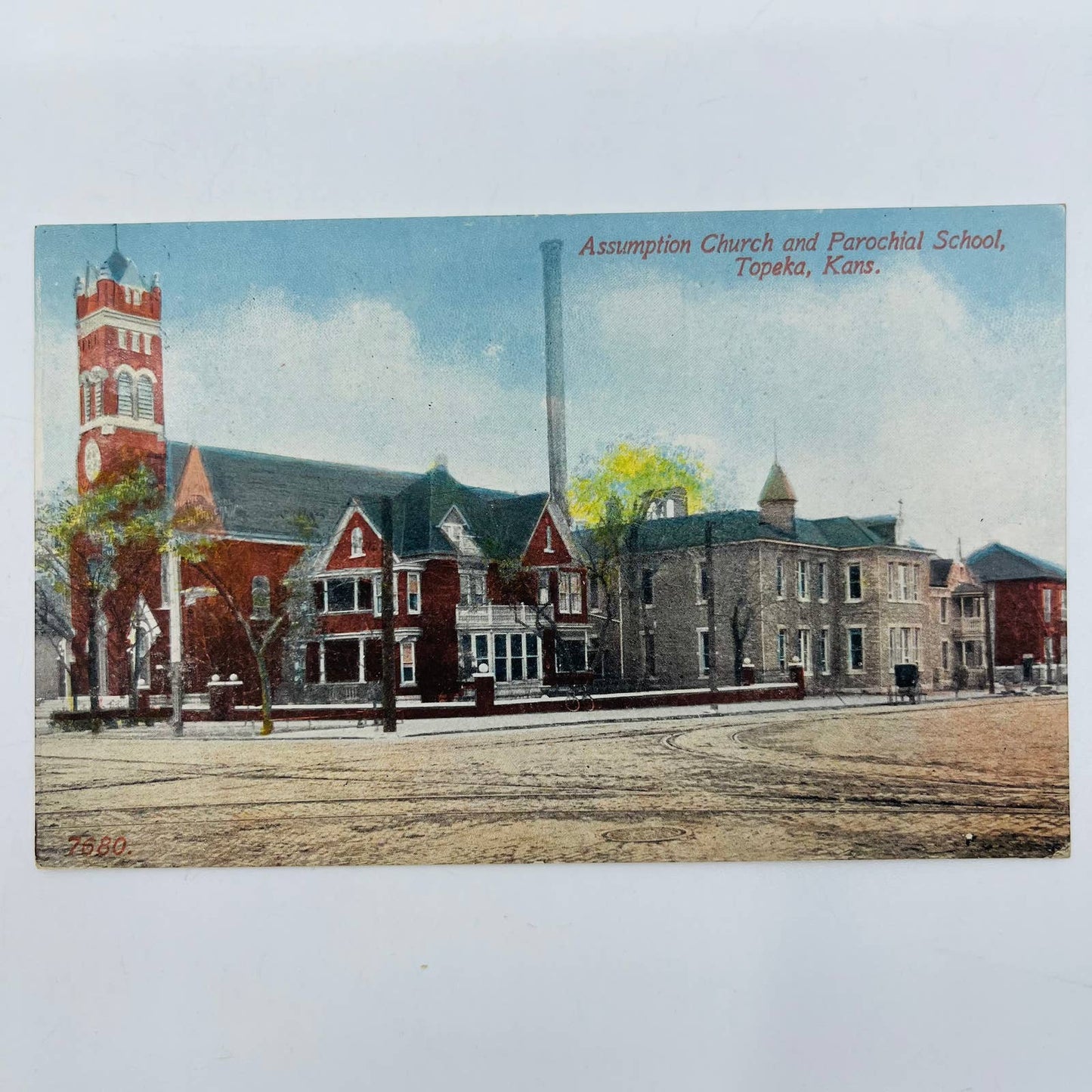 1910s Postcard Assumption Church and Parochial School Topeka Kansas PA8