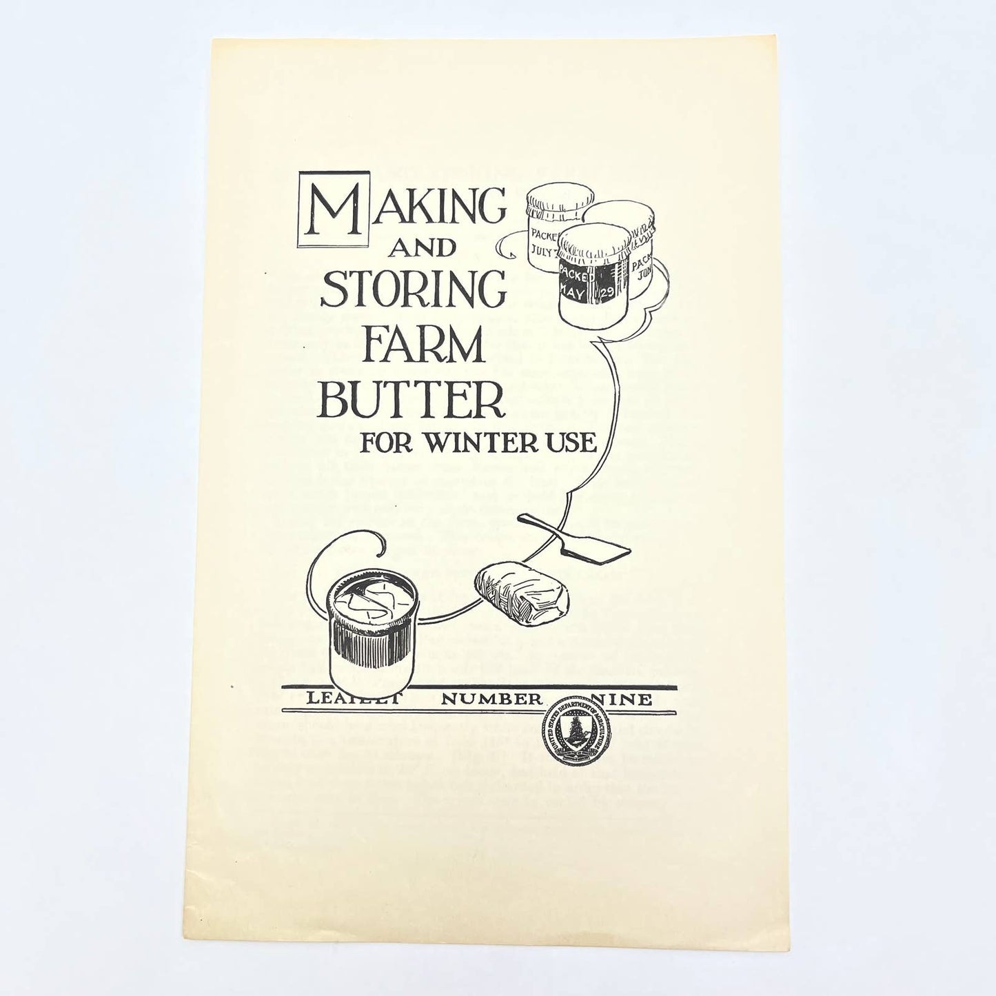 1927 Making & Storing Farm Butter for Winter Use Dept of Agriculture Leaflet AB7