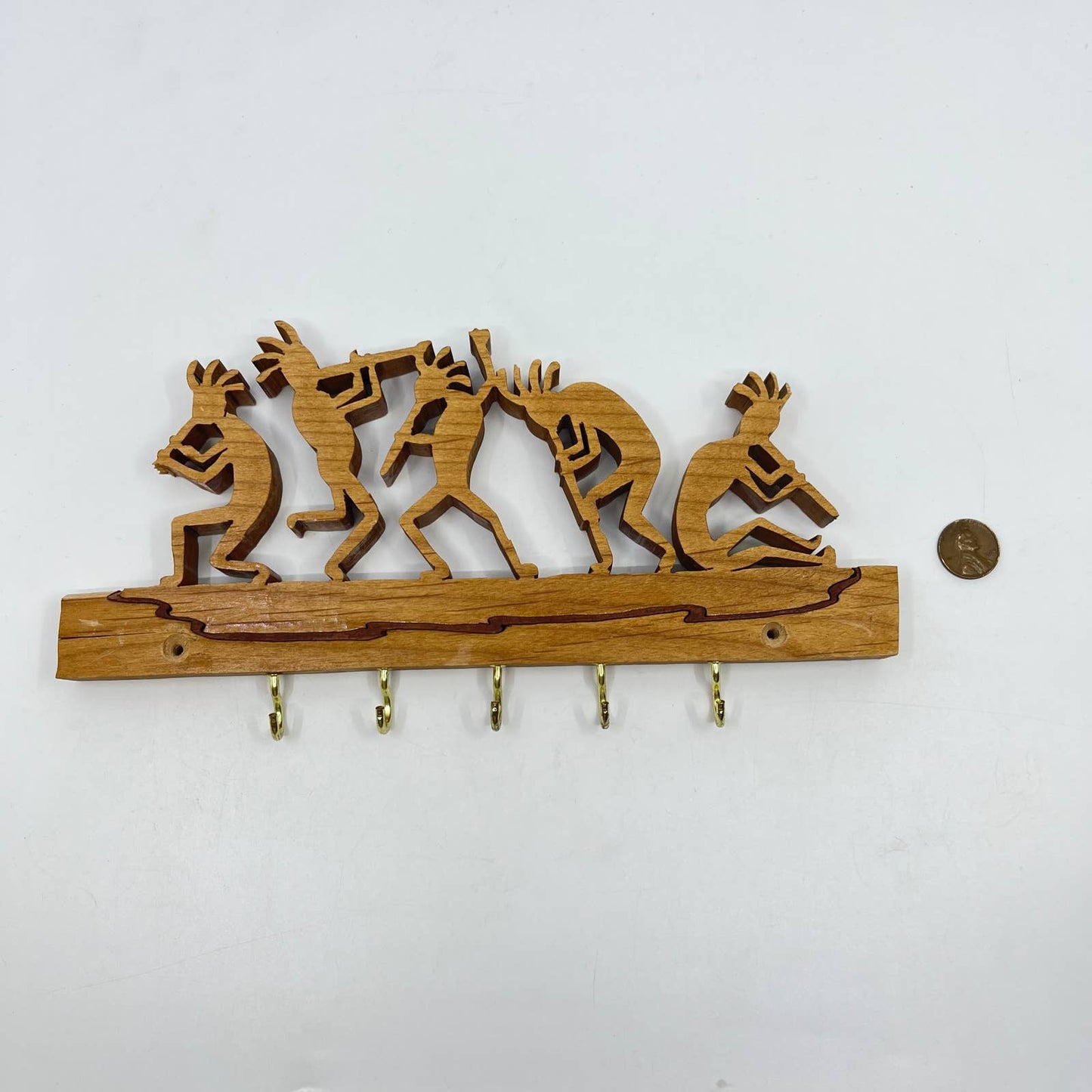 Wood Scroll Folk Art Kokopelli Wall Mount Key Holder TE6