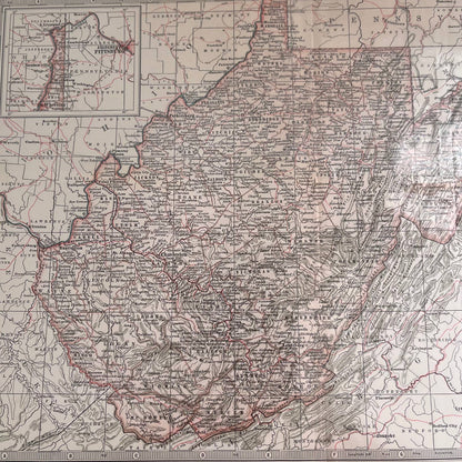 Antique 1897 The Century Atlas Map of West Virginia USA Engraved 12.5 x 17 FL5