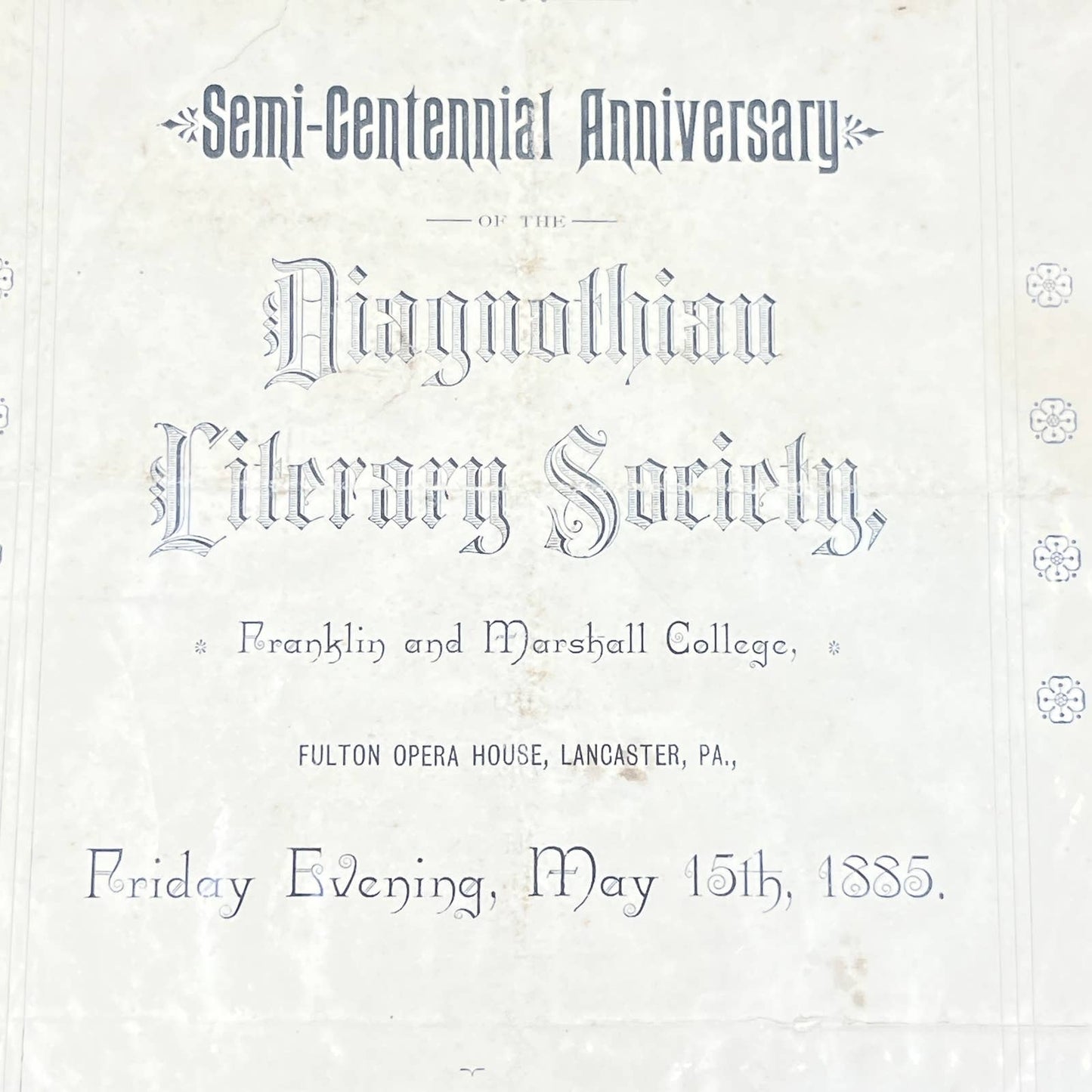 1885 Diagnothian Literary Society Program Marshall & Franklin College  AB7