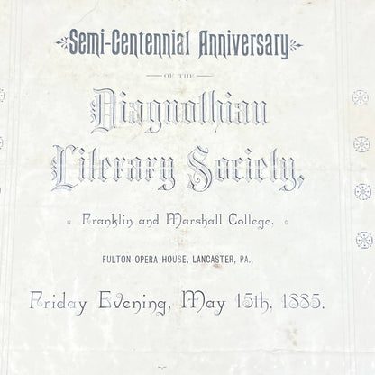 1885 Diagnothian Literary Society Program Marshall & Franklin College  AB7